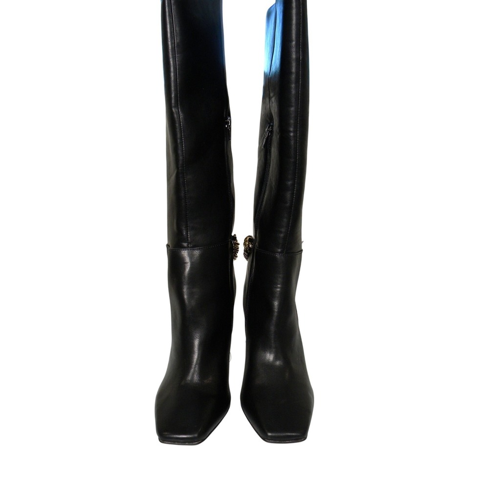 Express Women's Black Tall Boot Heel Gold‎ Chain Size 8 Sexy Vegan Leather Hot - Picture 2 of 7
